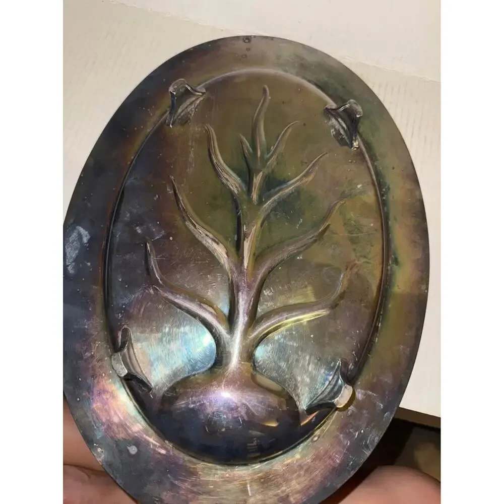 Vtg Wm ROGERS AVON SILVERPLATED OVAL FOOTED SERVING TRAY 16” TREE OF LIFE 3610